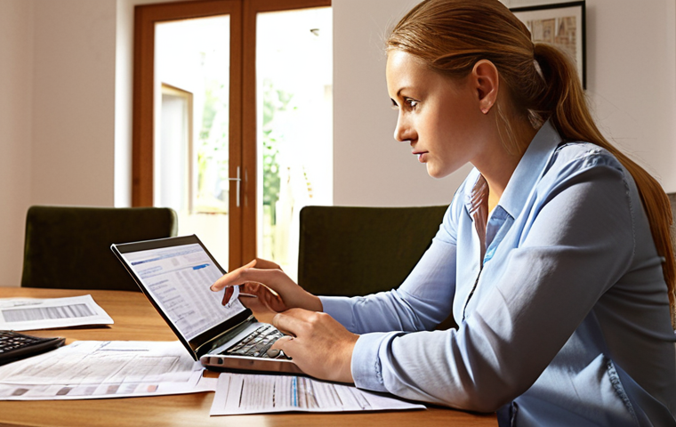 ** A person sitting at a table, reviewing financial documents (bills, bank statements) with a laptop in front of them. The scene should convey a sense of organization and taking control of their finances. Consider a warm, inviting lighting to offset the potentially stressful topic. Focus on a typical German home setting.

**