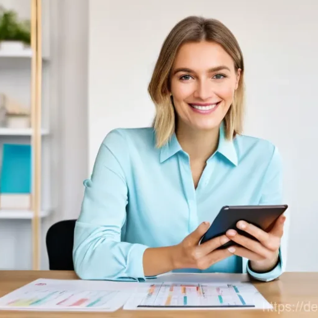 재정적 자산 관리의 중요성과 방법 - A vibrant and optimistic image featuring a young German woman in her early 30s, dressed in stylish b...