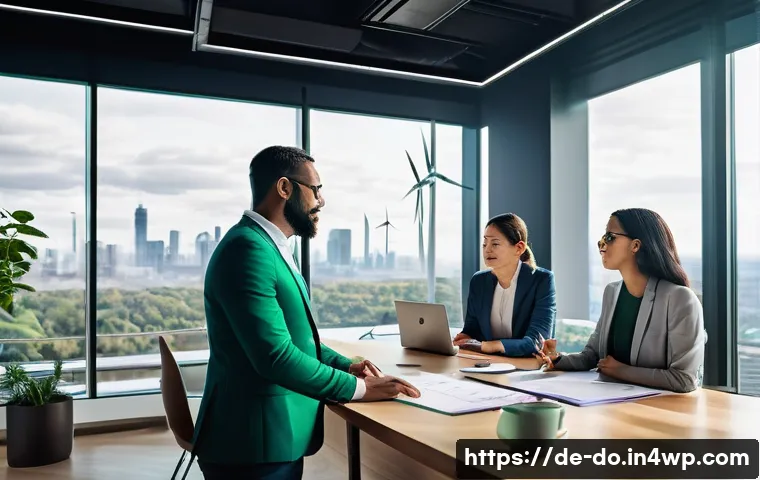 자산 정리 시스템의 지속 가능성 - **Sustainable Growth and Responsible Investment:**
    A vibrant, sunlit, modern office space with l...