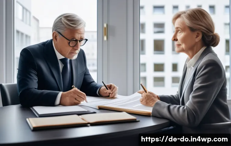 자산 정리 시 고려해야 할 법적 요소 - A professional German legal office scene showing a middle-aged lawyer explaining inheritance law to ...