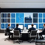 자산 정리 장기 계획 수립하기 - A sophisticated modern office scene showing a diverse group of German professionals discussing inves...