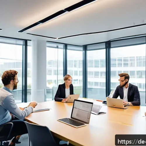 자산 정리 시스템의 사용자 피드백 활용하기 - A modern office scene showing a diverse group of German professionals engaged in a structured user f...