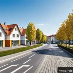 정리된 자산의 가치 평가 방법 - A detailed urban neighborhood scene in Germany showcasing residential real estate with modern infras...